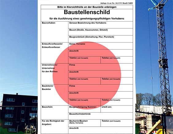 Baustellenschild NRW rot genehmigungspflichtig