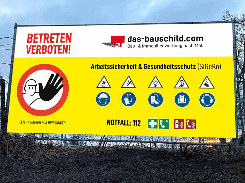 SiGeKo Banner individuell Baustelle betreten verboten Warnfarbe Logoeindruck
